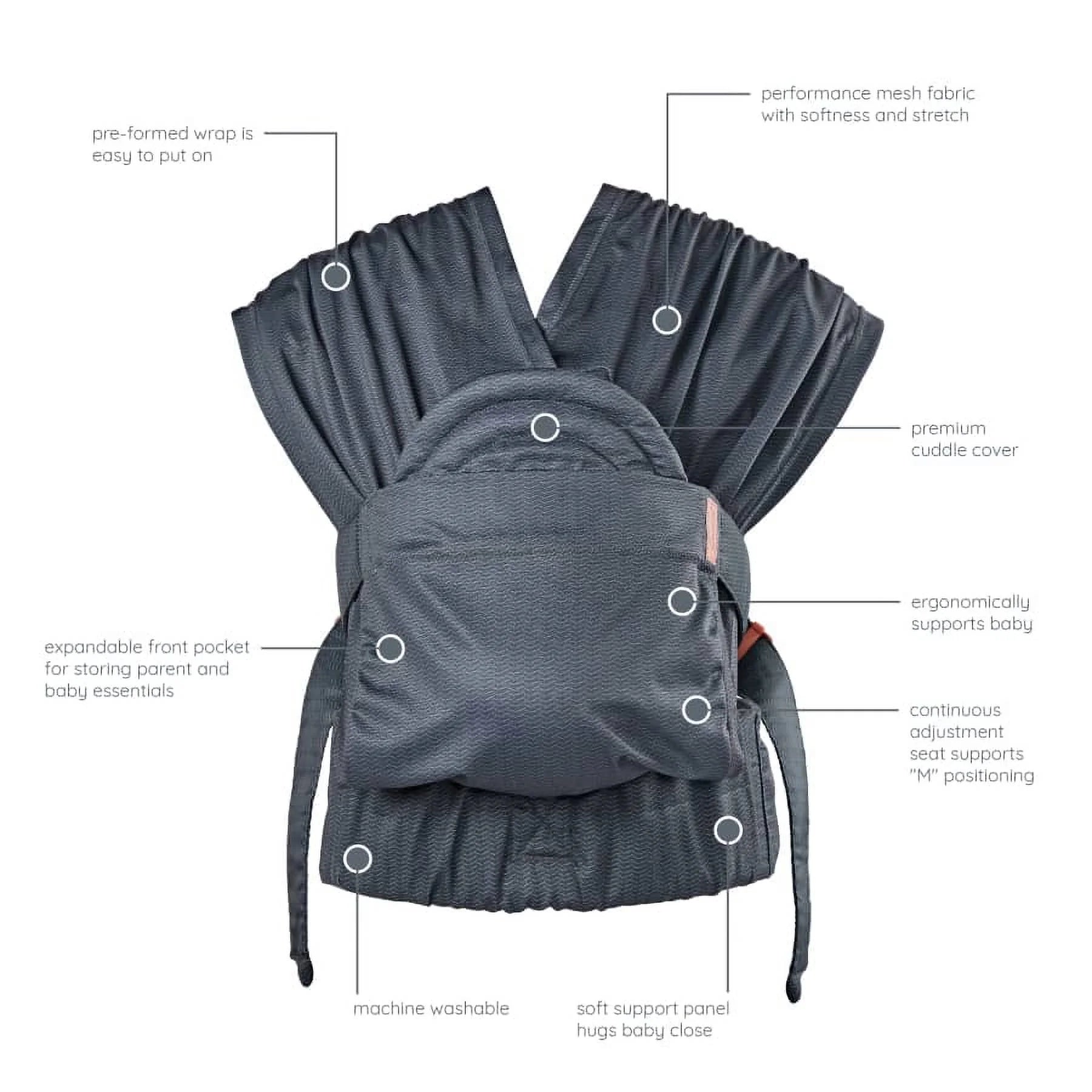 Adjustable Hybrid Wrap Carrier with Quilted Privacy Cover and Storage Pouch M749