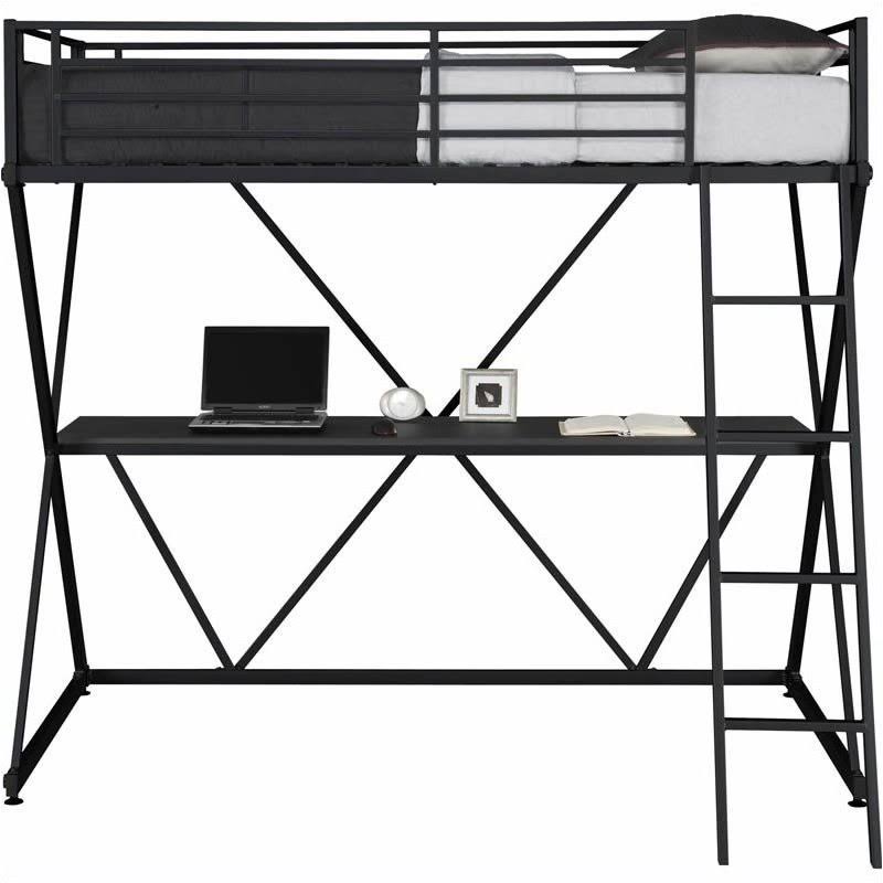 Twin Loft Bed in Black with Desk I527