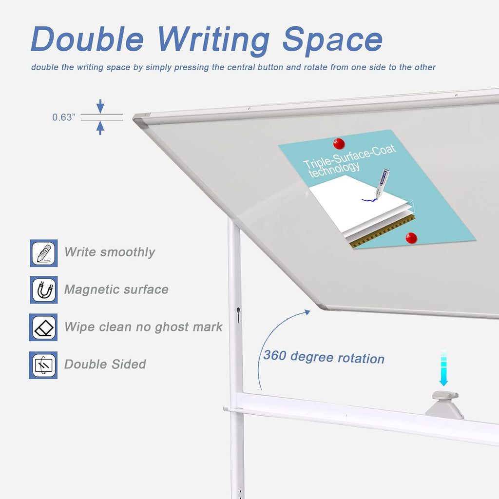 32 x 48 Inches Double Sided Height Adjustable Rolling White Board with Casters I599248