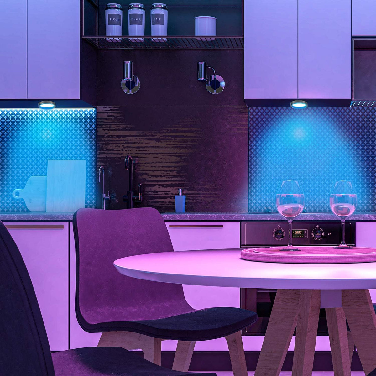 8 Pack LED Dimmable Under Cabinet RGB Puck Lights with Remote Y8344