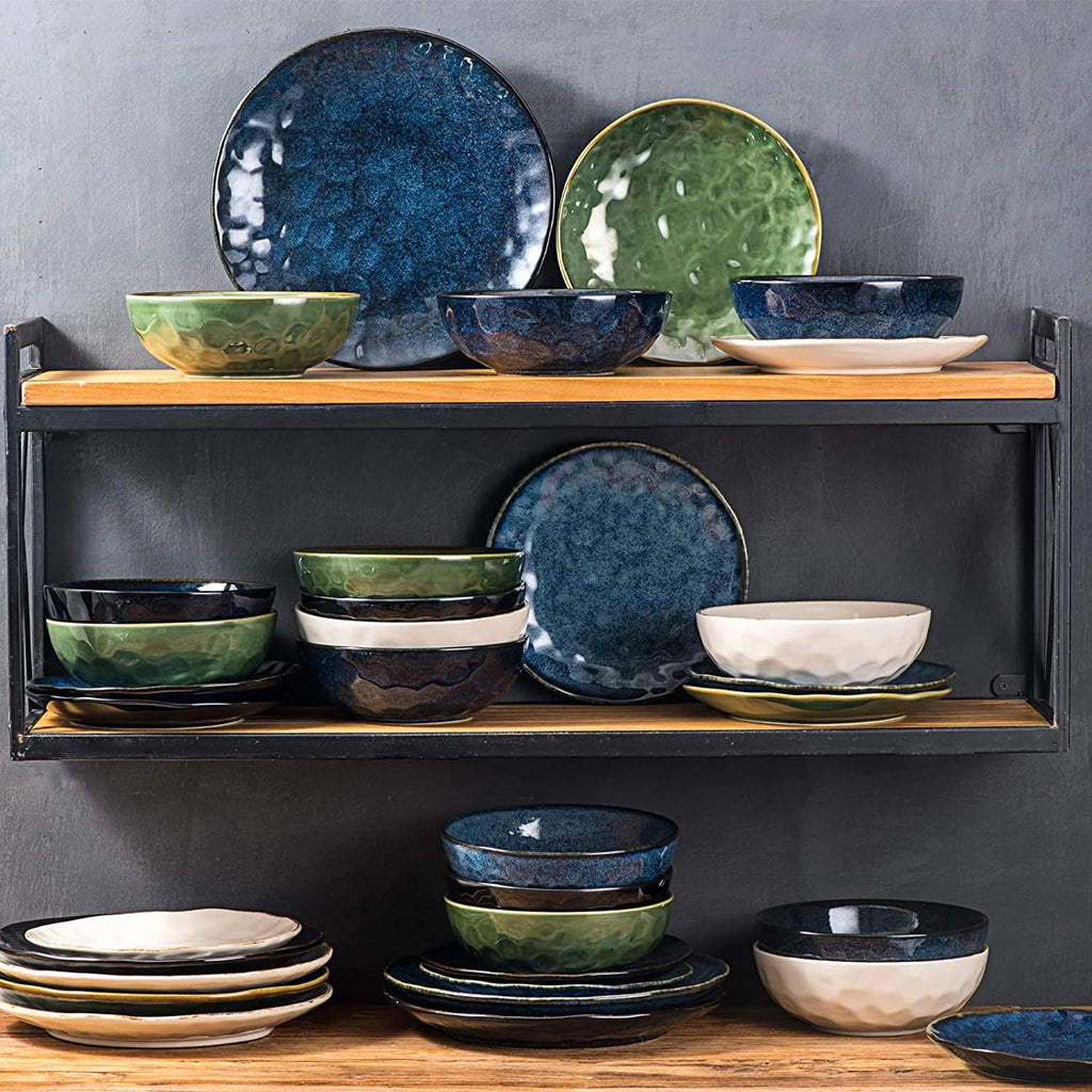 Blue Fluted Ceramic Pasta Bowl Set of 6 K55073