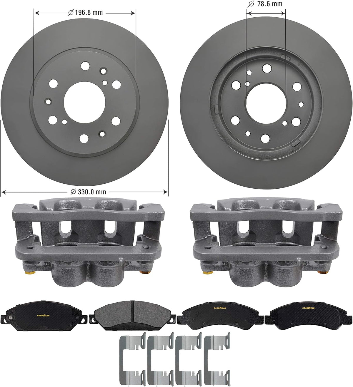 Front Brake Kit Calipers Rotors Ceramic Pads H411726