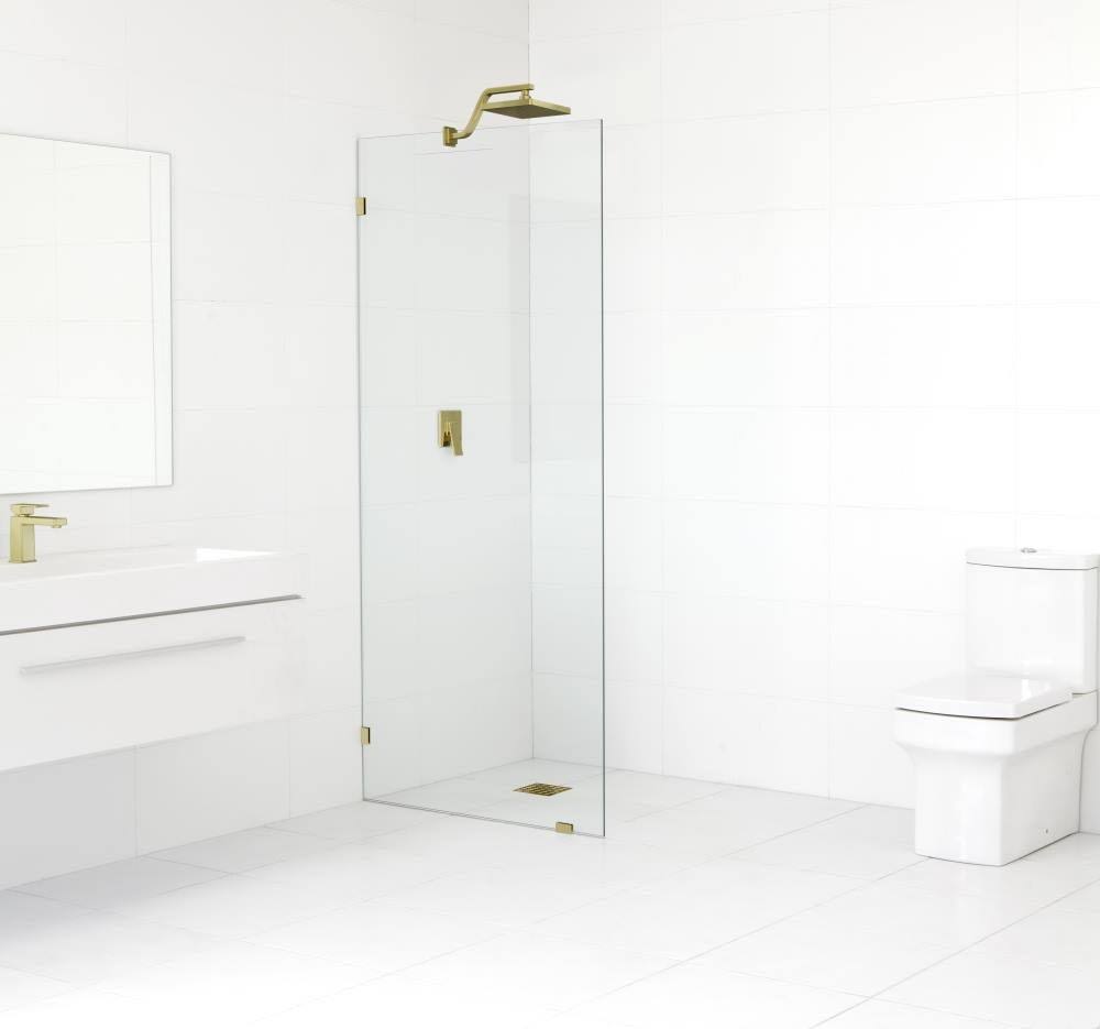 78 x 50-in Frameless Shower Door Single Fixed Panel in Gold Q354626