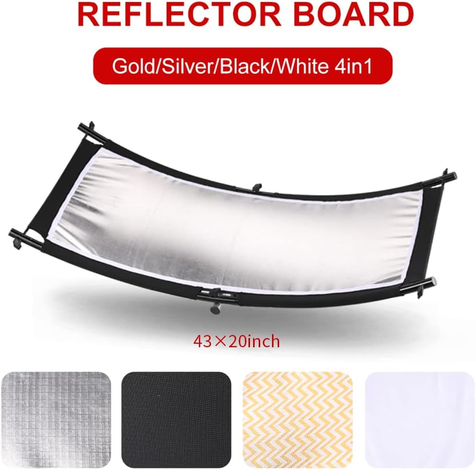 40"X20" Curved Photography Lighting Reflector, Black/White/Gold/Silver, Pack of 2 Q293