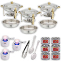 Round Chafing Dish Buffet Set with Water Pans, Food Pans, Frames, Lids, Fuel Holders, 6 Fuel Cans Z912