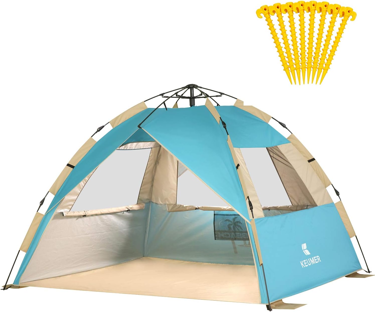 Beach Tent with SPF UV 50+ Protection, 4 Person Pop Up Beach Shade E571798