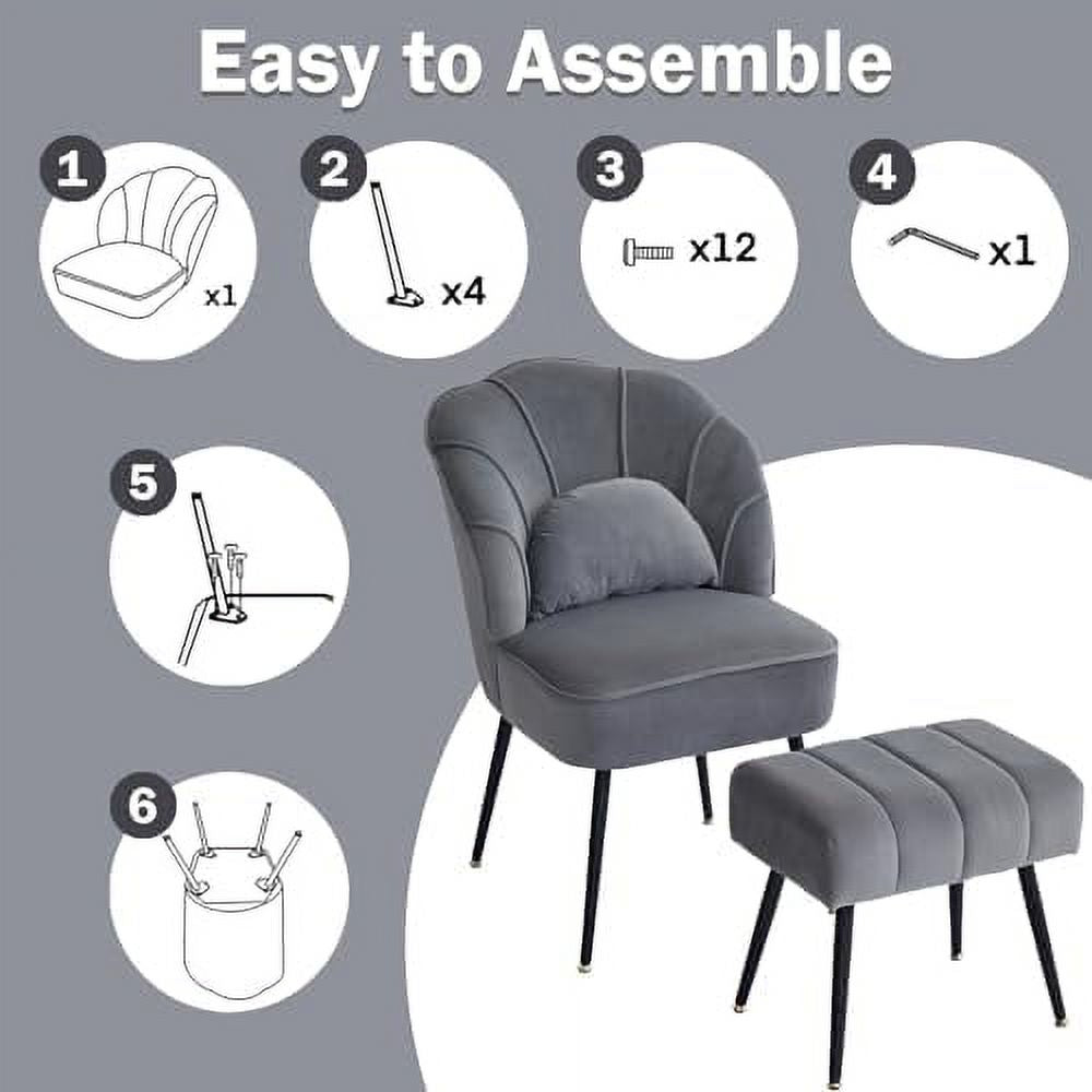 Grey Velvet Wingback Accent Chair with Ottoman D631702