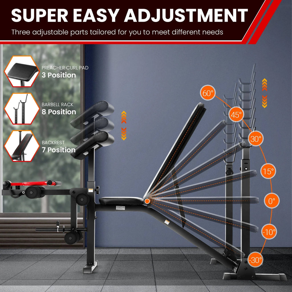 900LBS Adjustable Weight Bench with Barbell Rack C81083