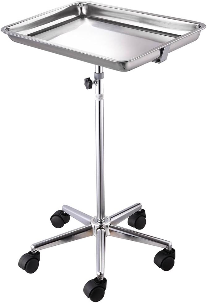 Adjustable Stand Stainless Steel Removable Tray with Dual Wheel Shielded Nylon Casters Mobile Base 17 lbs. Weight Capacity Pack of 2 A146