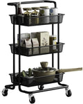 Black 3-Tier Rolling Metal Mesh Utility Cart with Locking Wheels D97430
