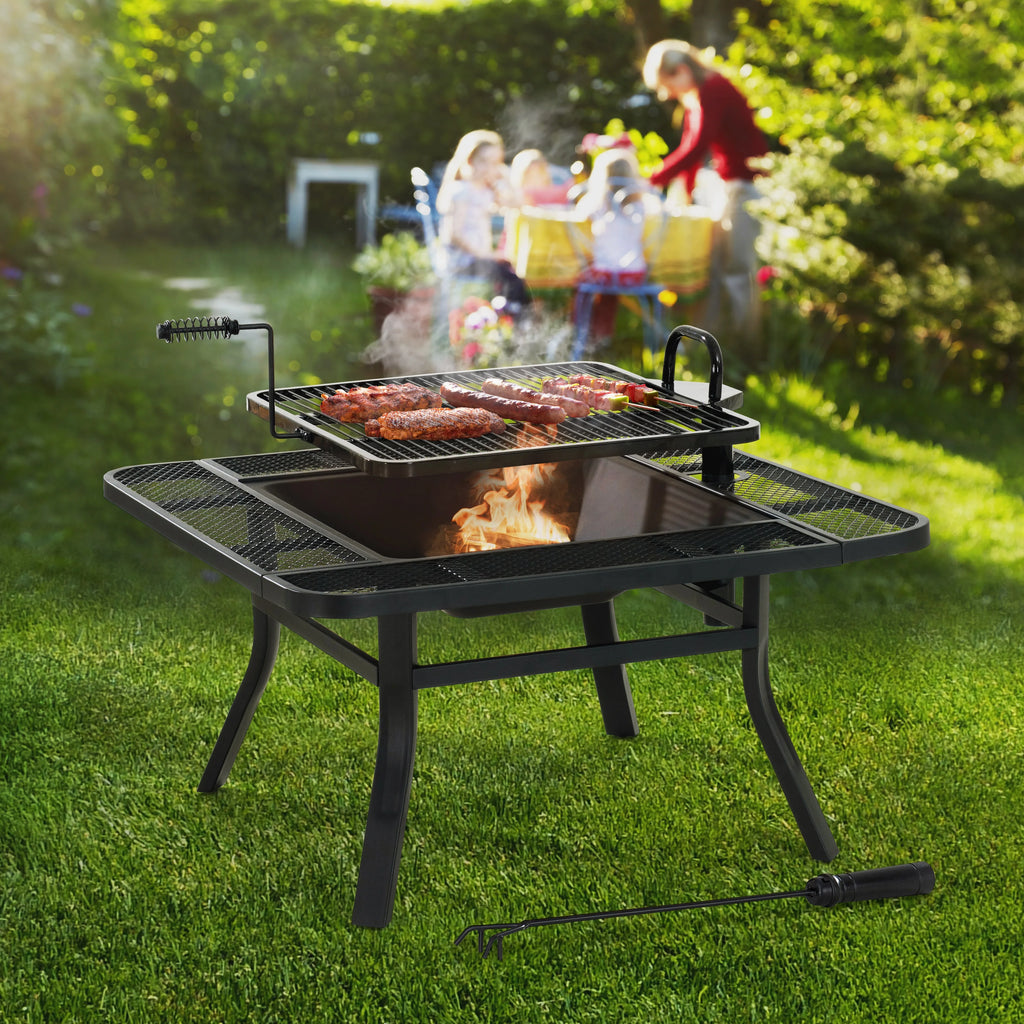 38 Inch Wood Burning Fire Pit with Adjustable Grill Grate and Fire Poker Z620