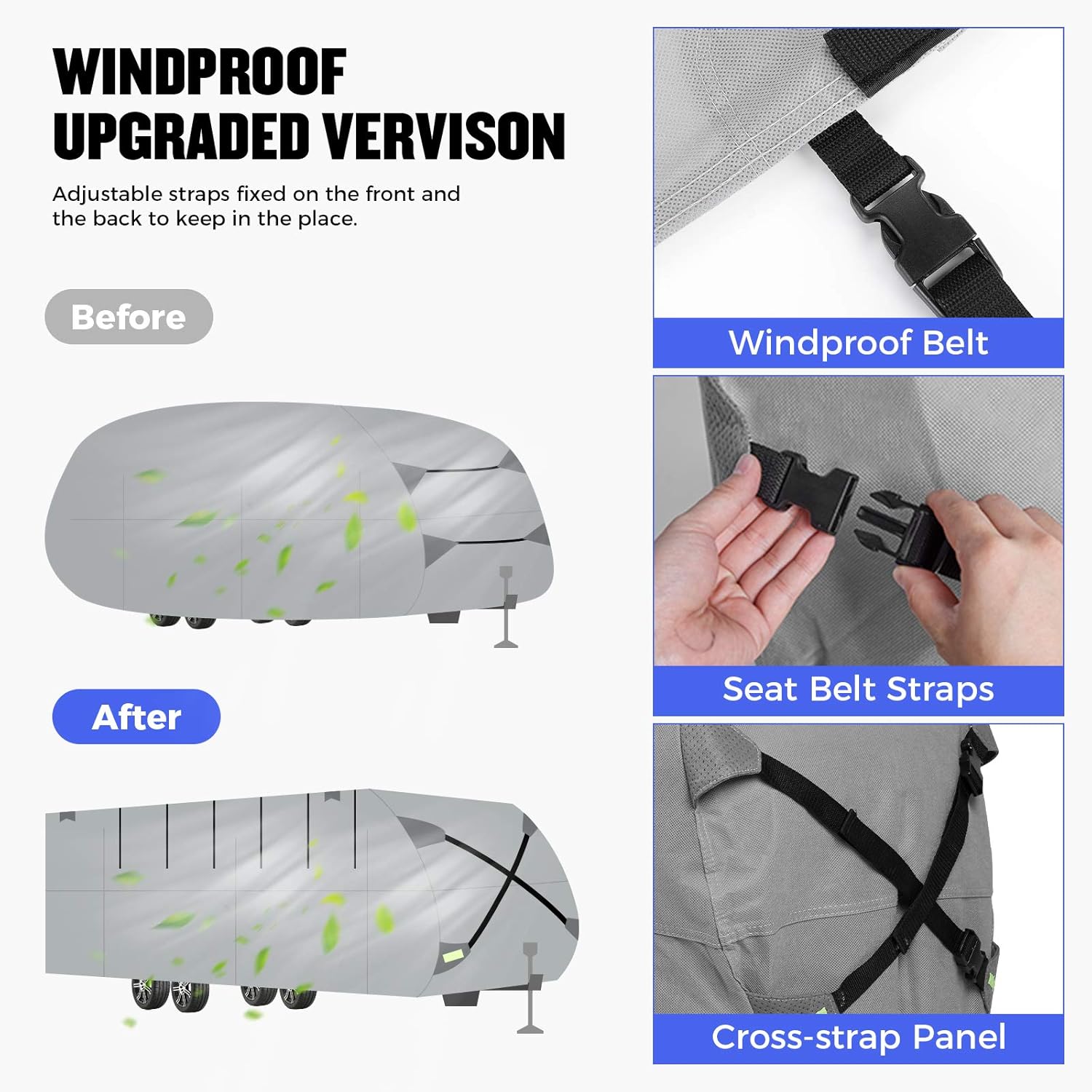 Gray Waterproof 4 Layers RV Cover with Jack Cover & Patch Kit R110