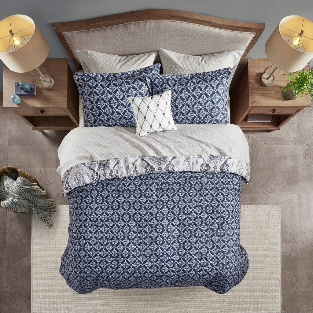 Navy King Reversible Complete Bedding Set W839592