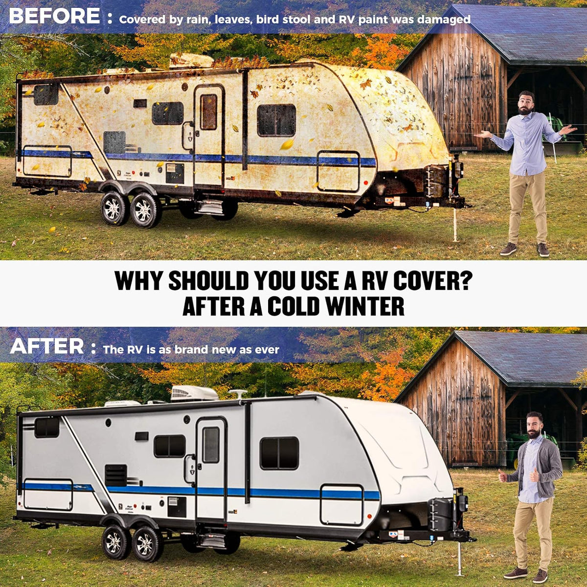 Gray Waterproof 4 Layers RV Cover with Jack Cover & Patch Kit R110