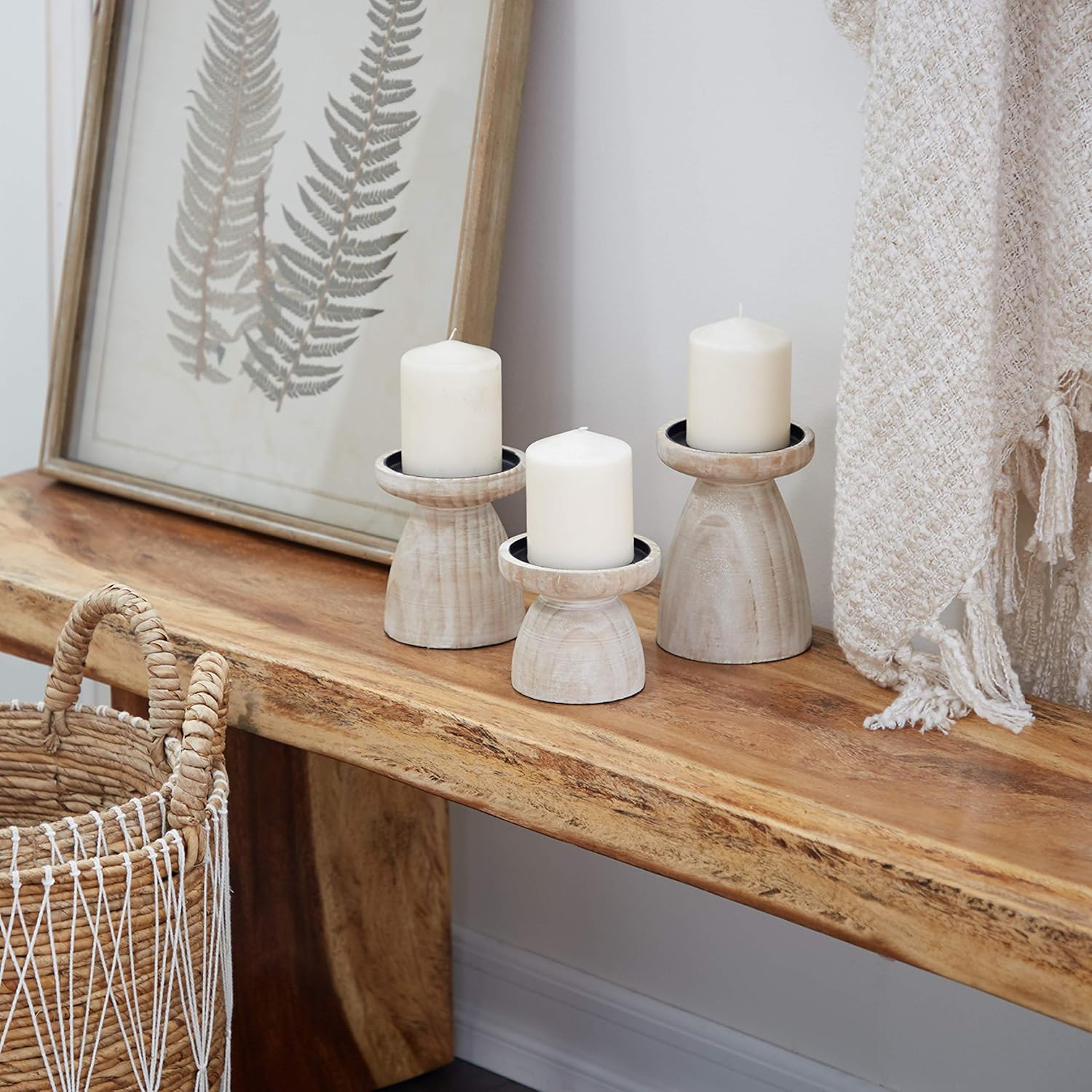 Set of 3 Brown Wood Candle Holder U3316