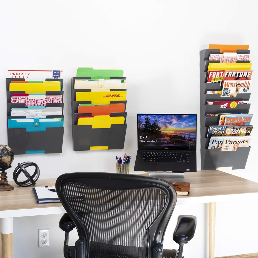 Gray Wall Mount Steel Vertical File Organizer 10 Sectional Pack of 2 A860272