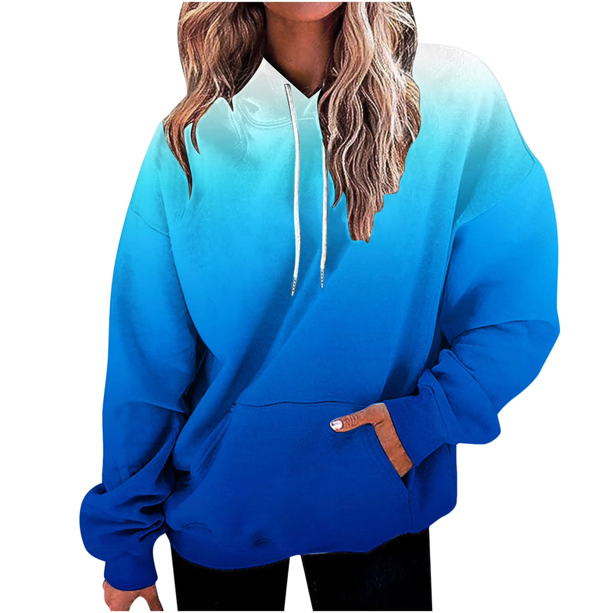 Casual Gradient Printing Long Sleeve Oversize Hooded Pullover Tops W926557