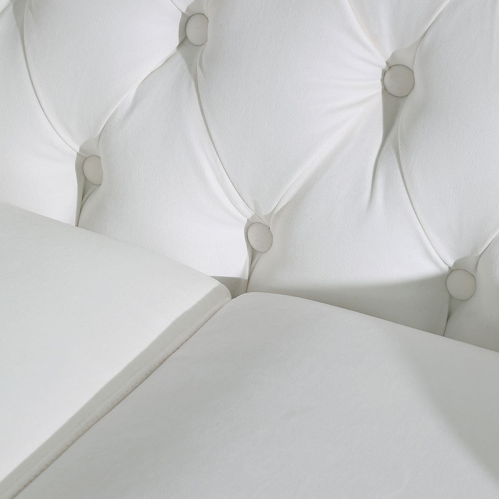 White Velvet Upholstered Loveseat Sofa with Button Tufted Design and Metal Legs B910
