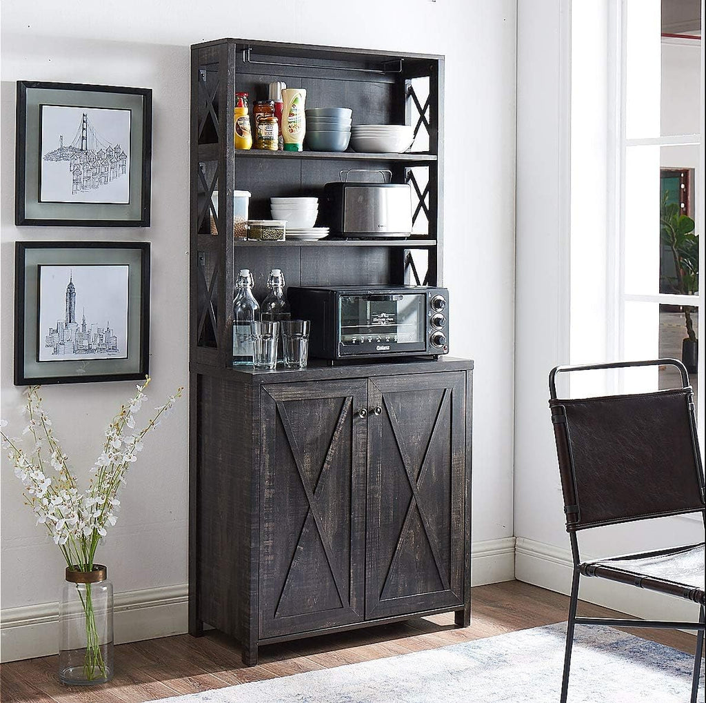Stone Grey Bar Cabinet with Microwave Stand M356