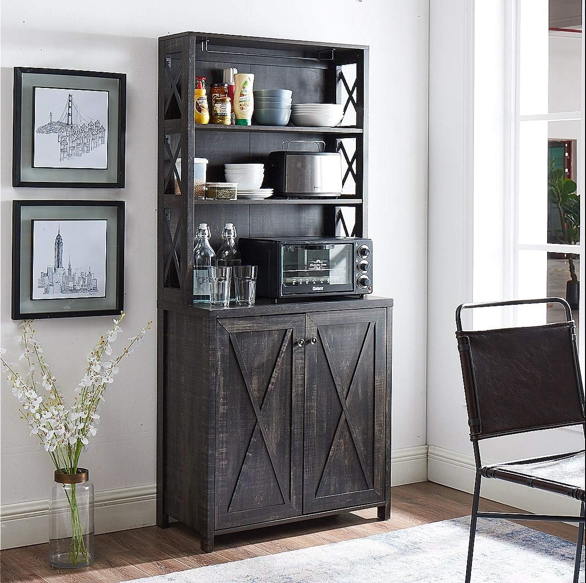 Stone Grey Bar Cabinet with Microwave Stand M356