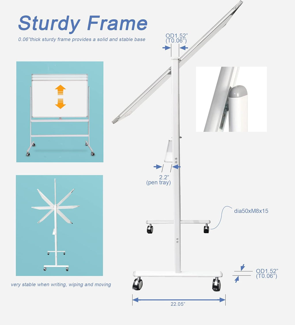 32 x 48 Inches Double Sided Height Adjustable Rolling White Board with Casters I599248