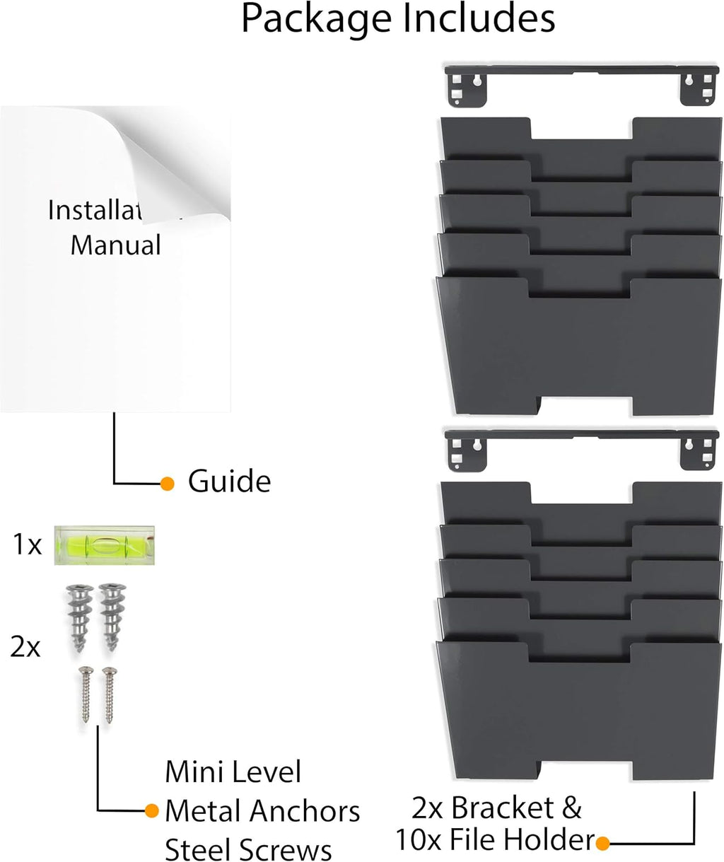 Gray Wall Mount Steel Vertical File Organizer 10 Sectional Pack of 2 A860272