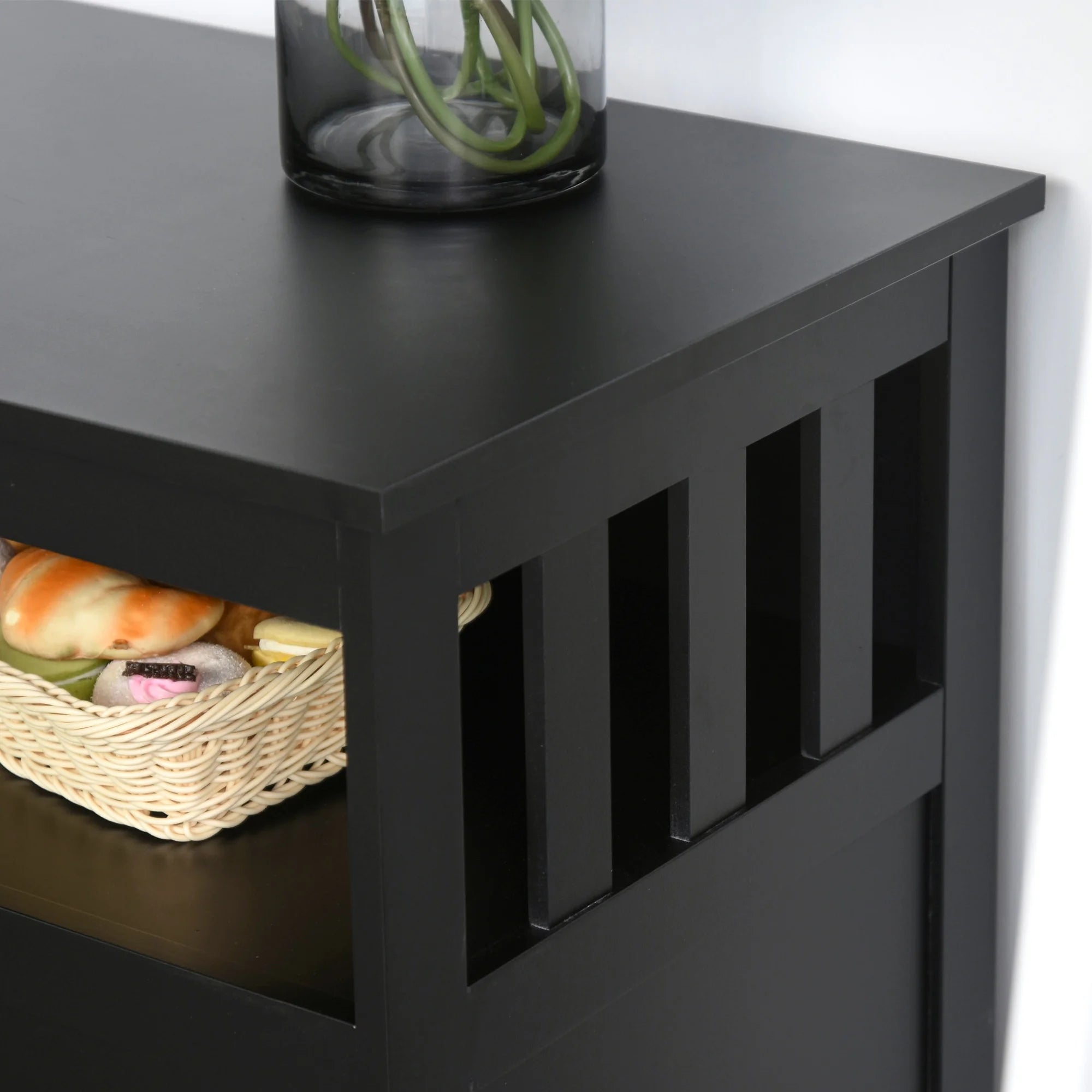 Black Wooden Kitchen Buffet Sideboard with Cabinet and Shelf F28038