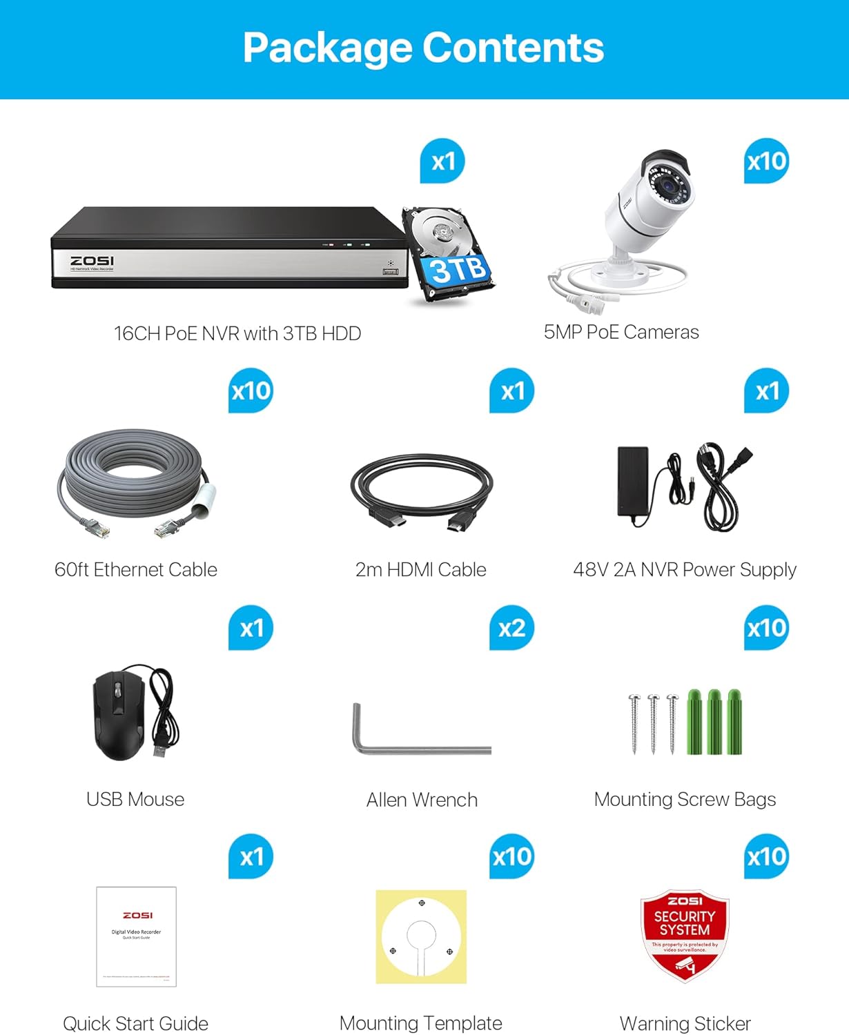 4K 16 Channel Security Camera System with 3TB Hard Drive and 10 x 5MP Cameras J6106