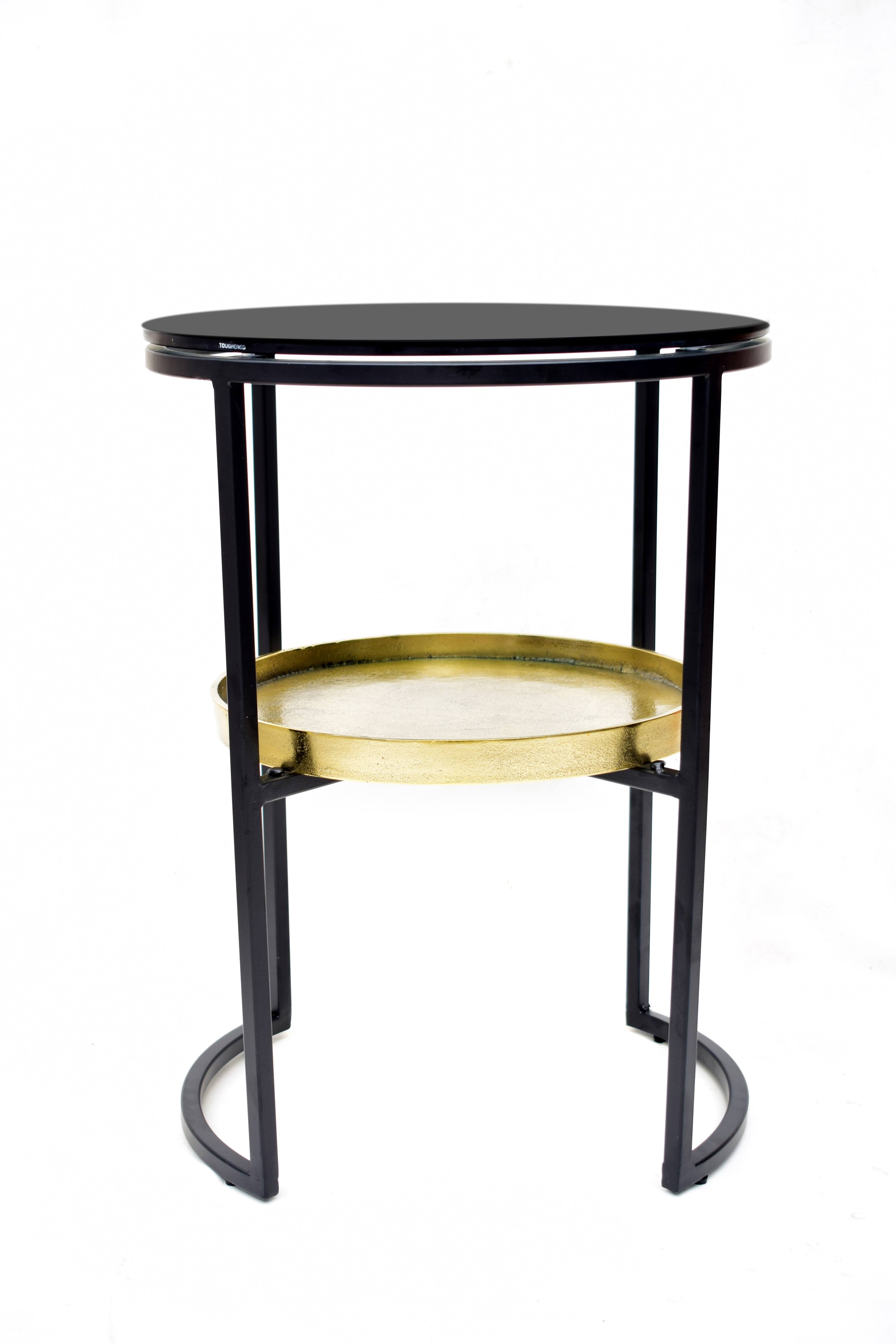 Black Brass Side Table with Smoke Glass C19590