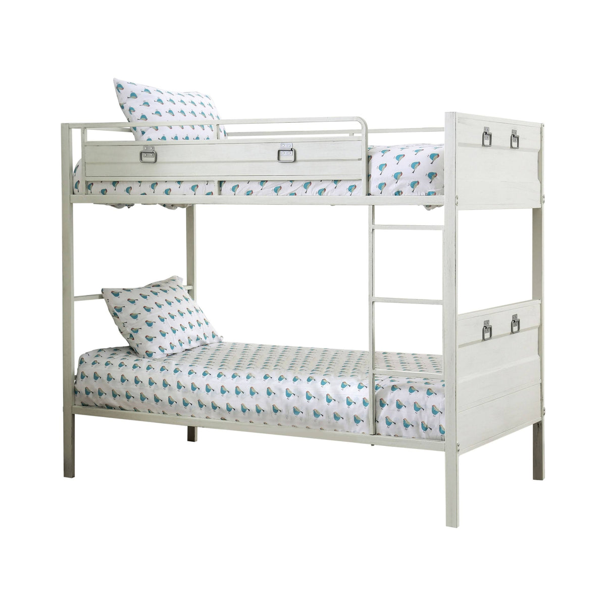 Industrial White Twin/Twin Metal Bunk Bed P86860