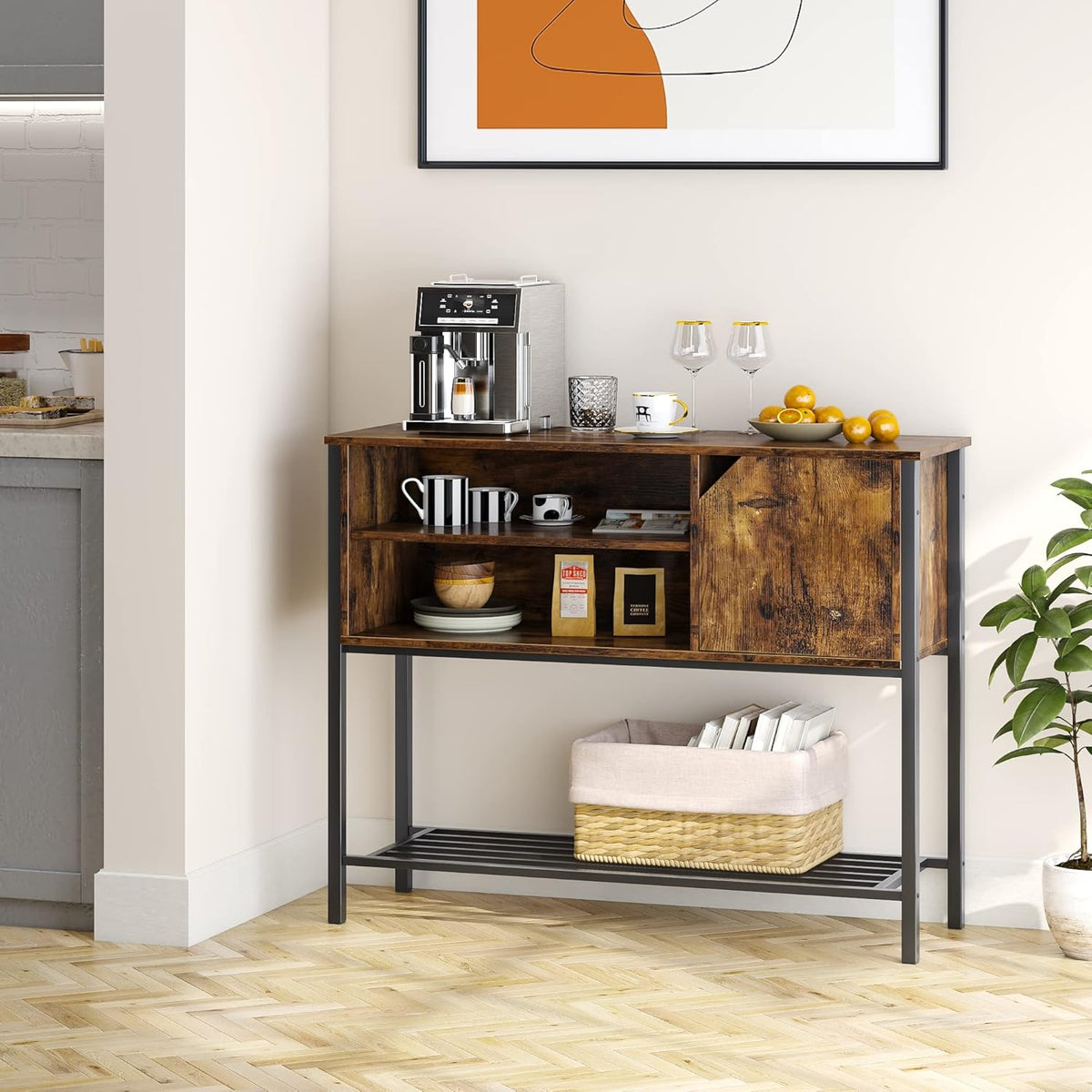 Black Kitchen Sideboard with Storage Buffet Cabinet Coffee Bar Console Table A2052