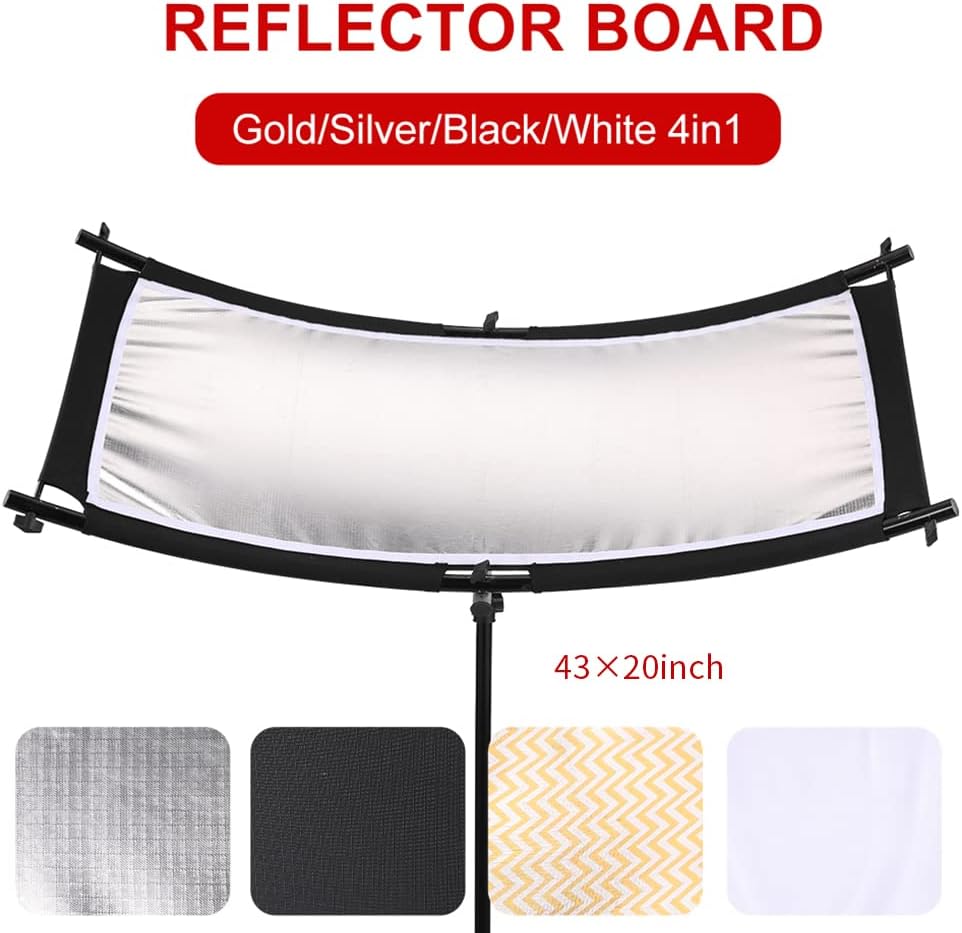 40"X20" Curved Photography Lighting Reflector, Black/White/Gold/Silver, Pack of 2 Q293