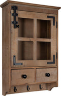 Rustic White Wood Wall Cabinet with Glass Door and 2 Drawers F1706