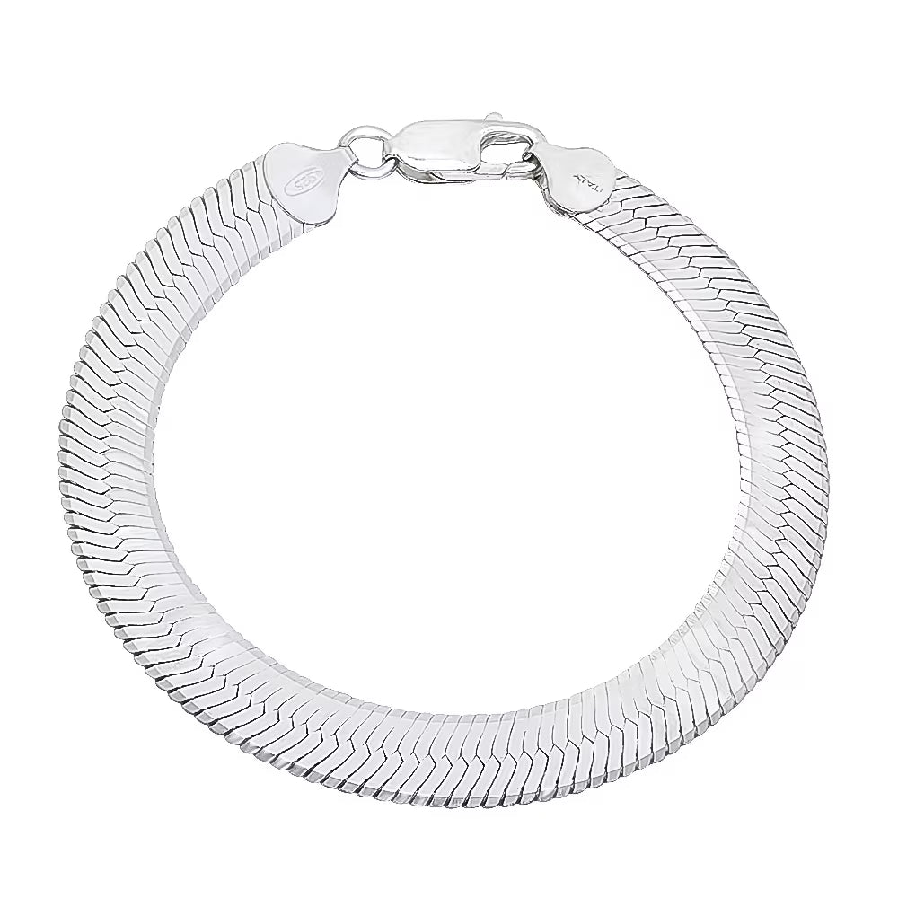 8.7mm Solid .925 Sterling Silver Flat Herringbone Chain Bracelet L7948