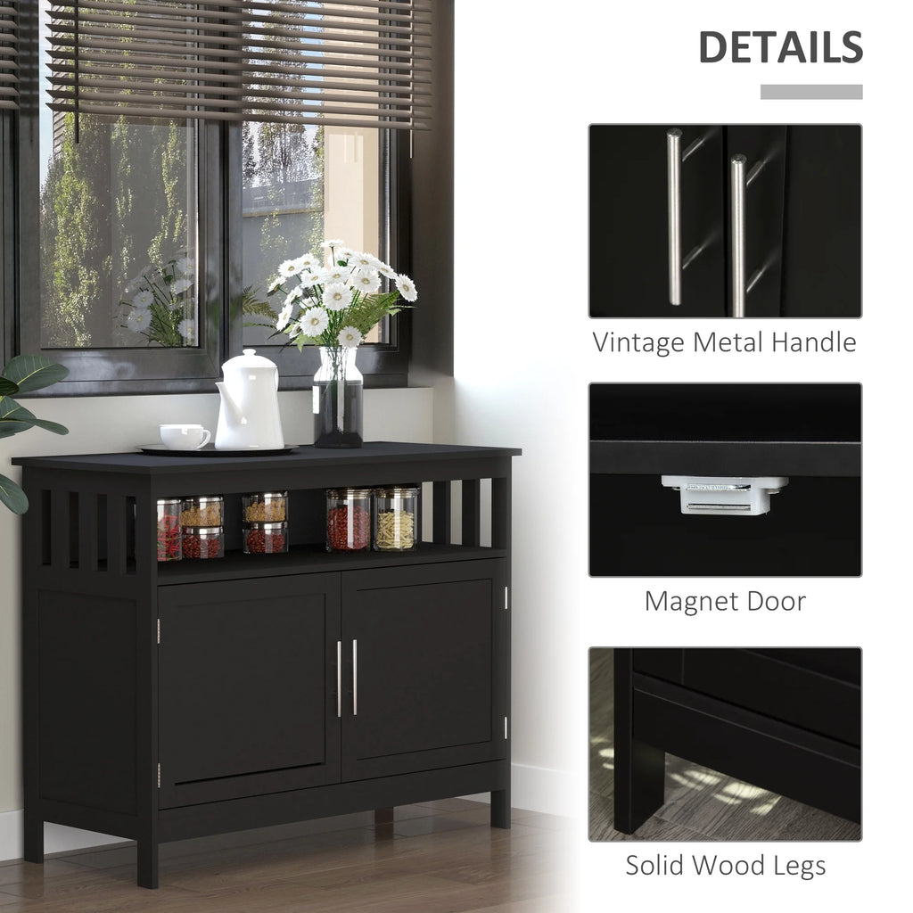 Black Wooden Kitchen Buffet Sideboard with Cabinet and Shelf F28038