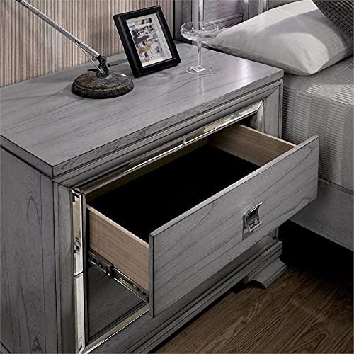Light Gray 2-Drawer Solid Wood Nightstand U98426