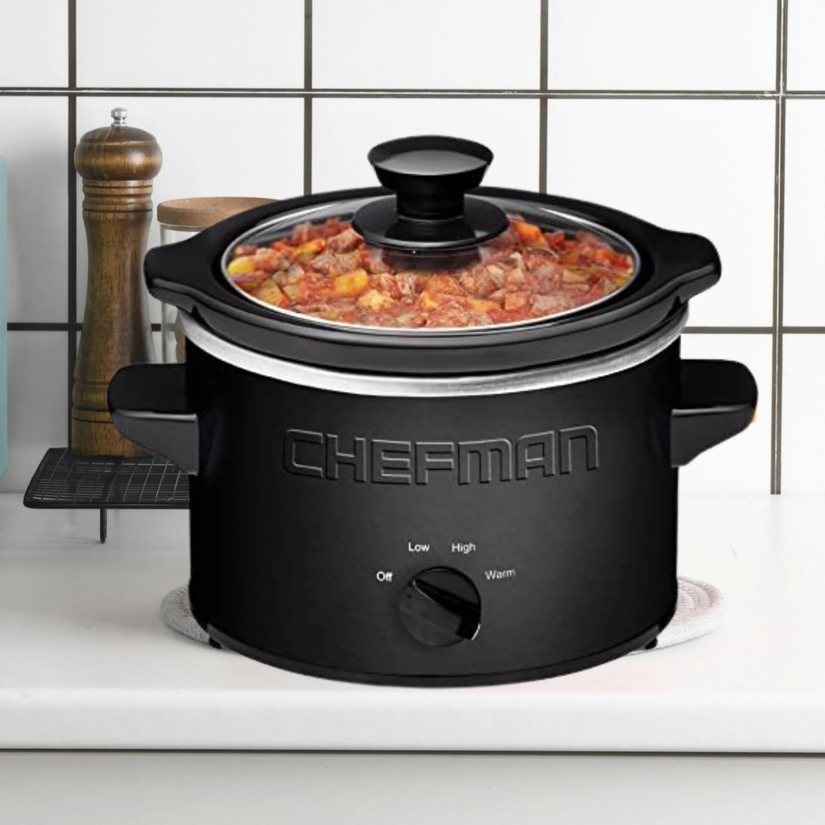 1.5 Quart Black Slow Cooker with Removable Crock and Storage Carrier Q86862