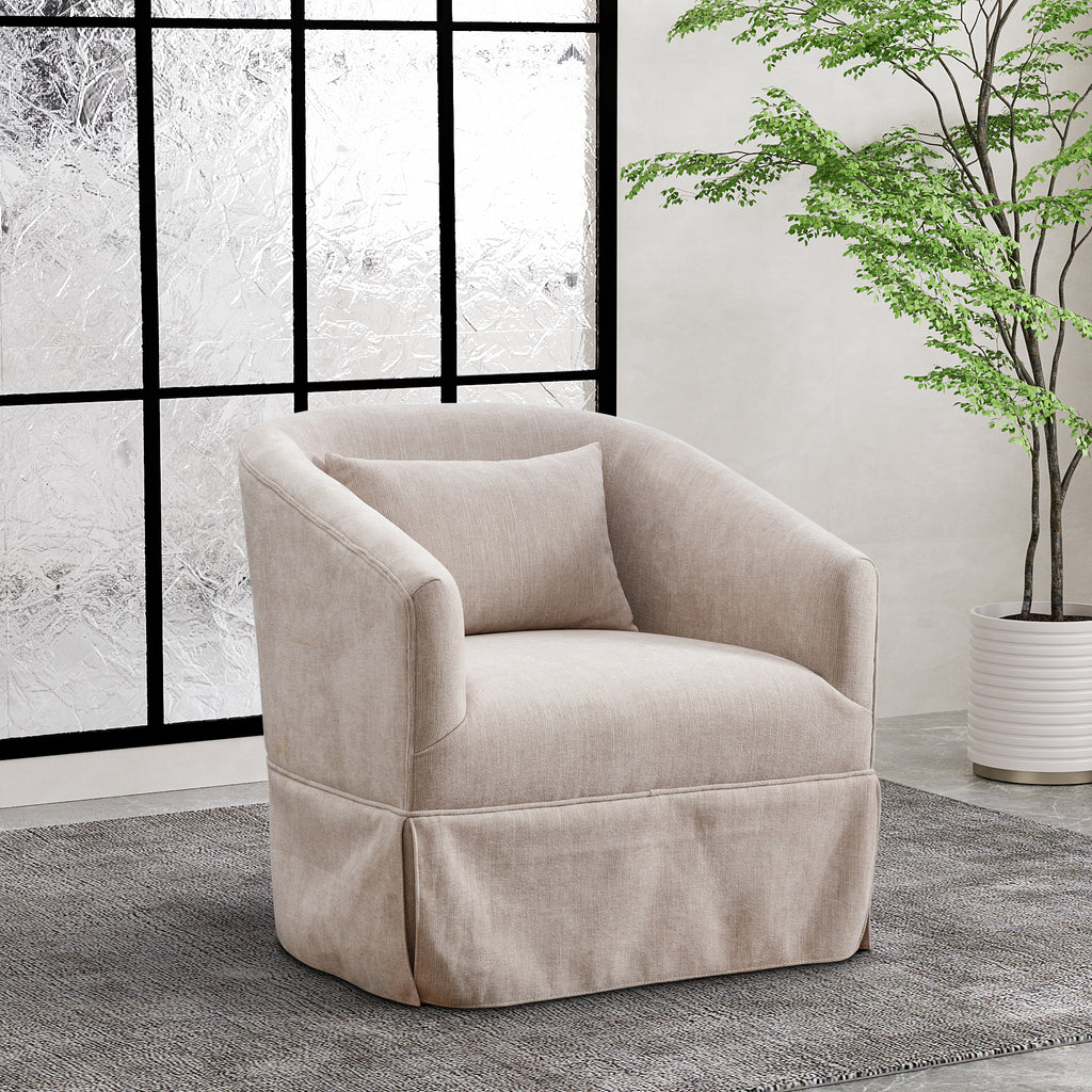 Upholstered Swivel Barrel Chair, Linen Fabric Accent Chair U880829