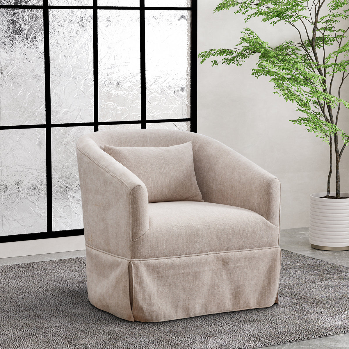 Upholstered Swivel Barrel Chair, Linen Fabric Accent Chair U880829