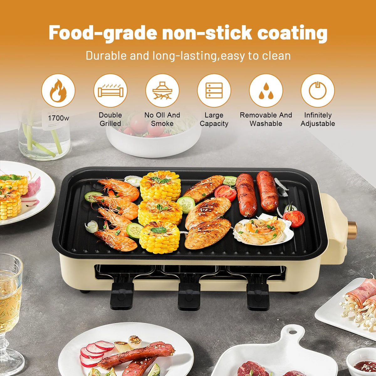 Non-Stick Portable Electric Indoor Grill with Removable Plate G204