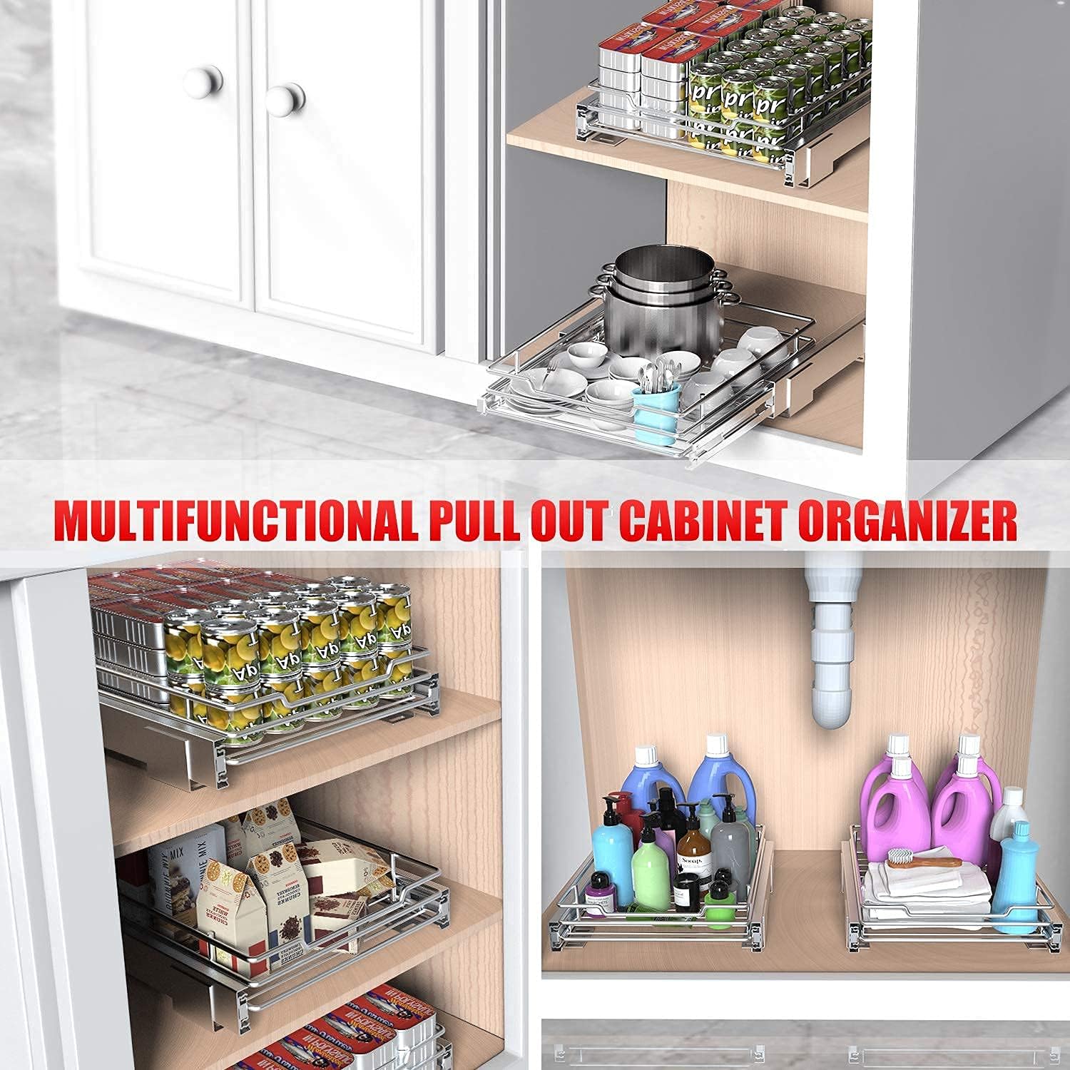 Pull Out Cabinet Organizer, Heavy Duty Slide Out Pantry Shelves Sliding Drawer Storage, 12.44 W x 16.54 D V373632