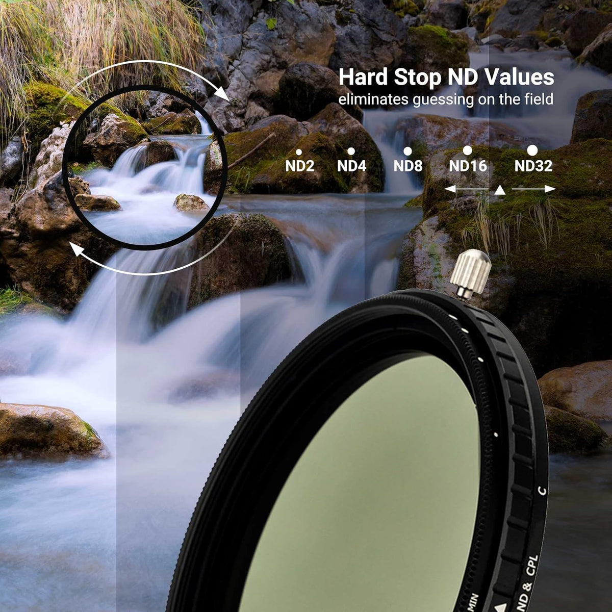 2-in-1 49mm Variable ND Filter & CPL Polarizer Filter, ND2-ND32, with Storage Case and Lens Cap P777