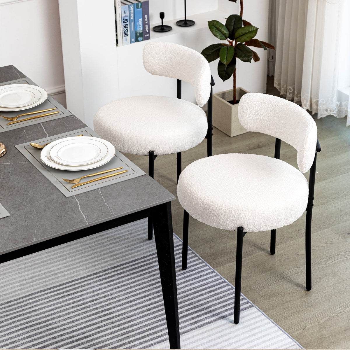 White Boucle Dining Chairs Set of 2 M5717