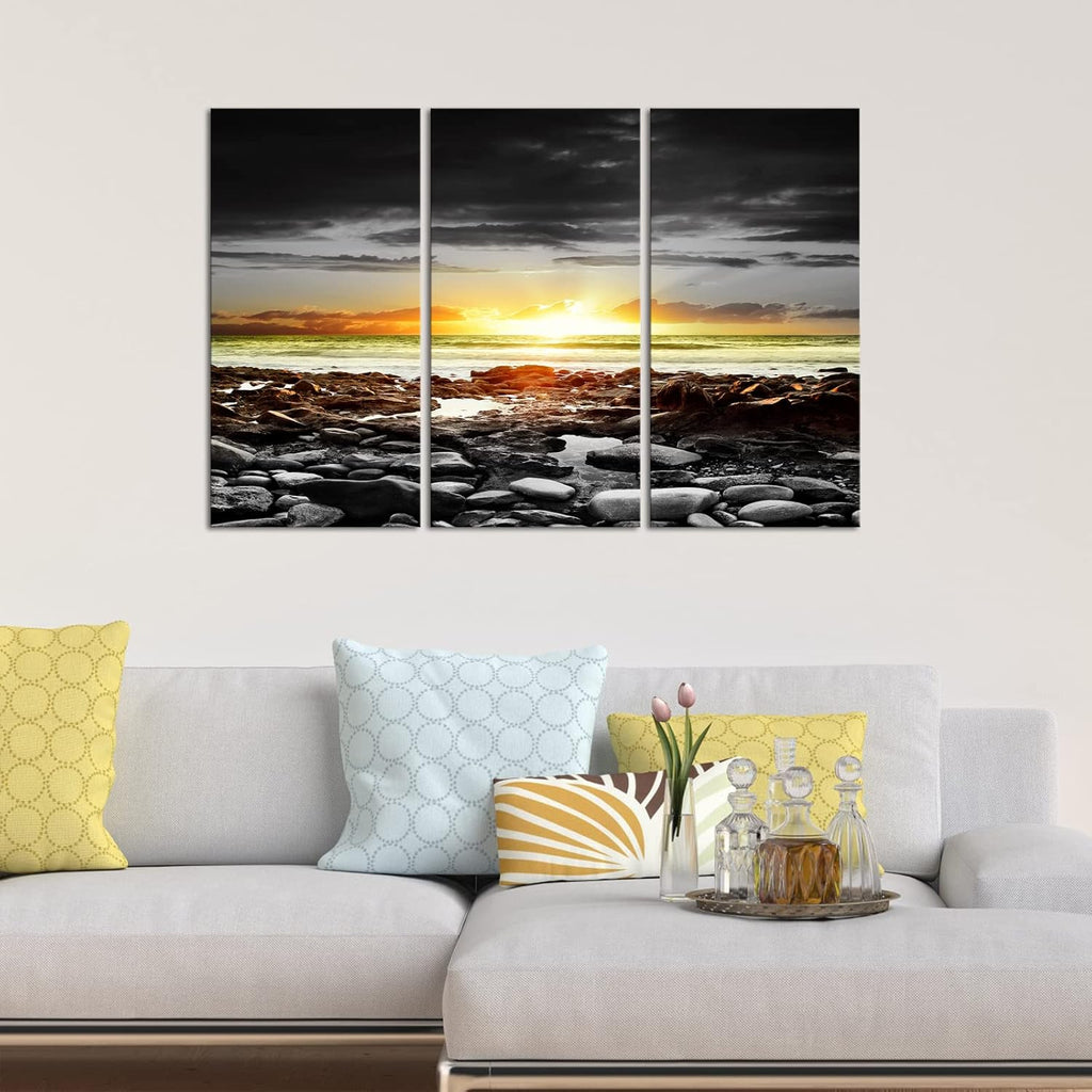 3 Pieces Black and White Beach Landscape Canvas Print Wall Art G531