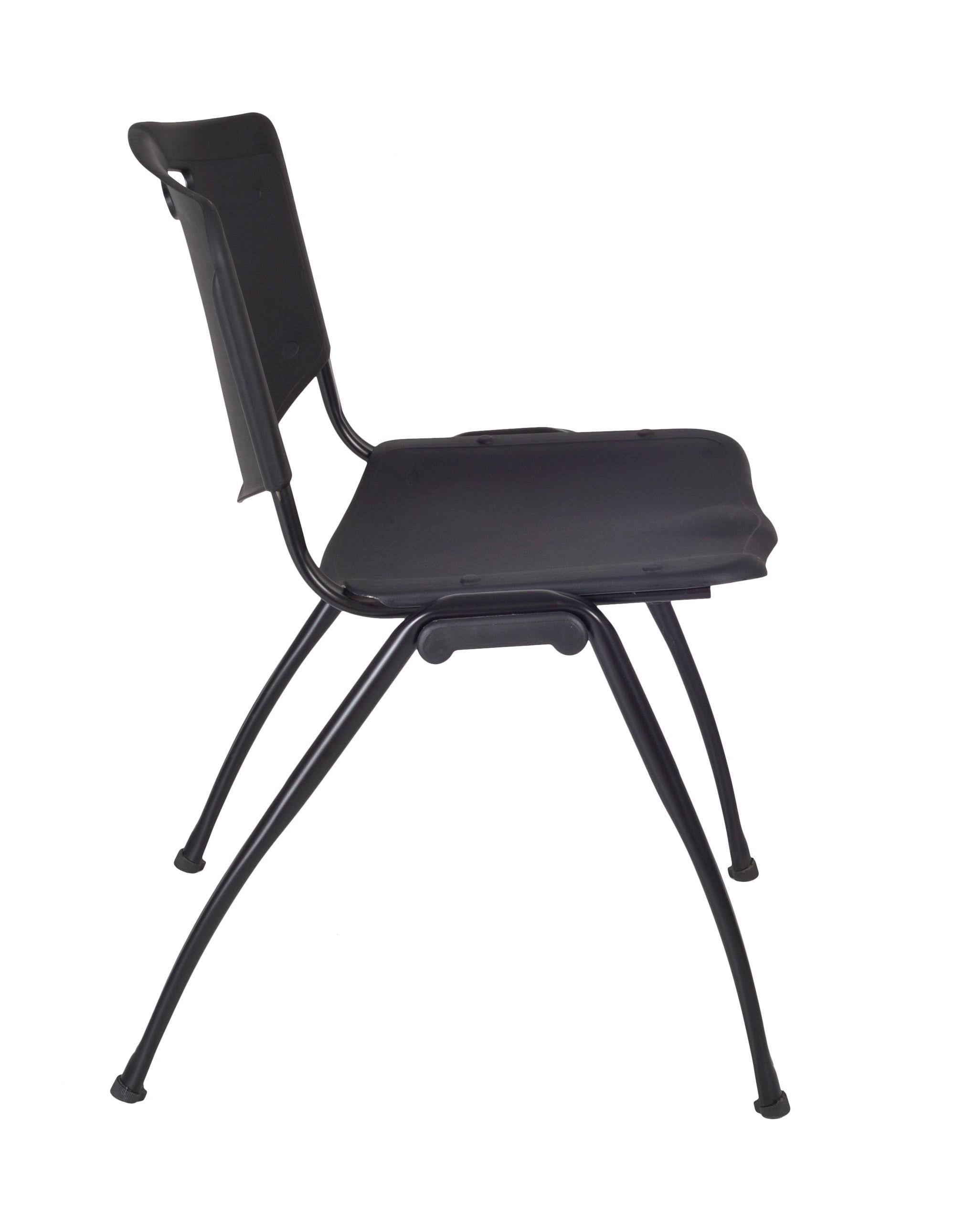 Mocha Walnut Round Breakroom Table and 4 Black Stack Chairs B463381
