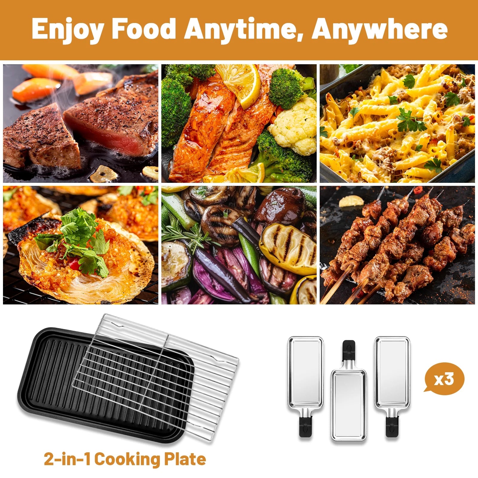 Non-Stick Portable Electric Indoor Grill with Removable Plate G204