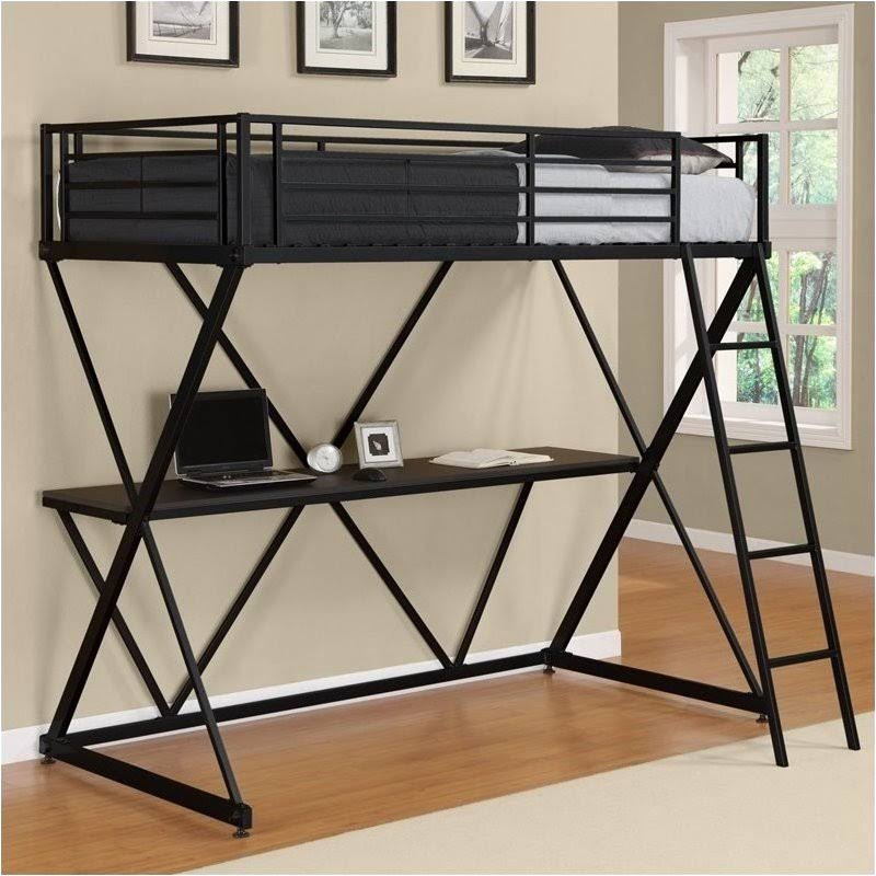 Twin Loft Bed in Black with Desk I527