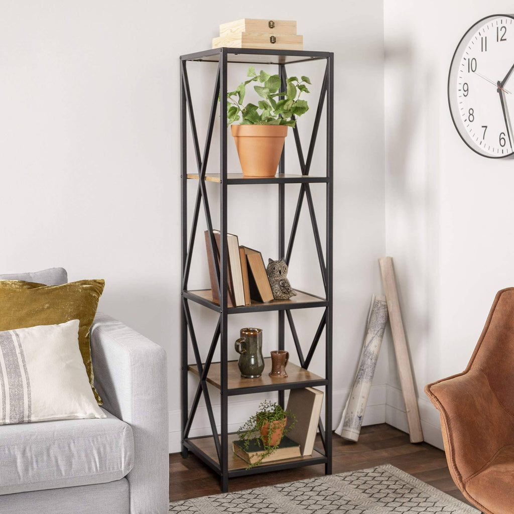 Tall X-Frame Metal and Wood Media Bookshelf A54883