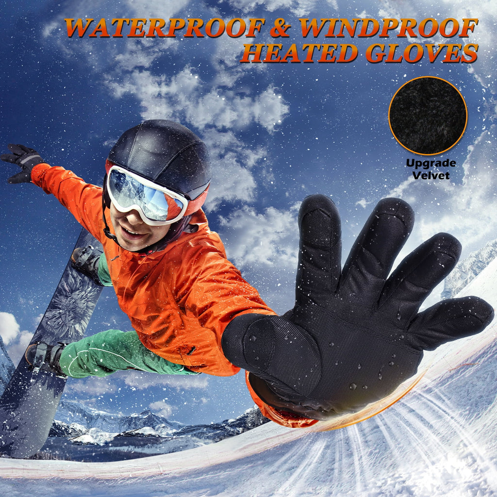 Electric Battery Heated Gloves, Waterproof Touchscreen, 3 Heating Mode Winter Warm Gloves V345