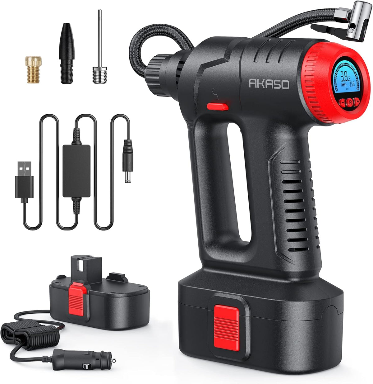 Tire Inflator Portable Air Compressor Cordless Car Tire Pump with Rechargeable Li-ion Battery Digital Pressure Gauge LED Light Automatic Shut-Off Air Pump Pack of 2 K270662
